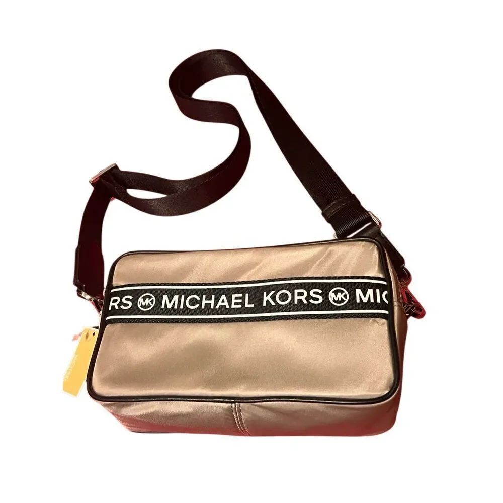Michael Kors Unisex Kenly Double Zip Camera Crossbody Bag Pearl Grey Small NWT